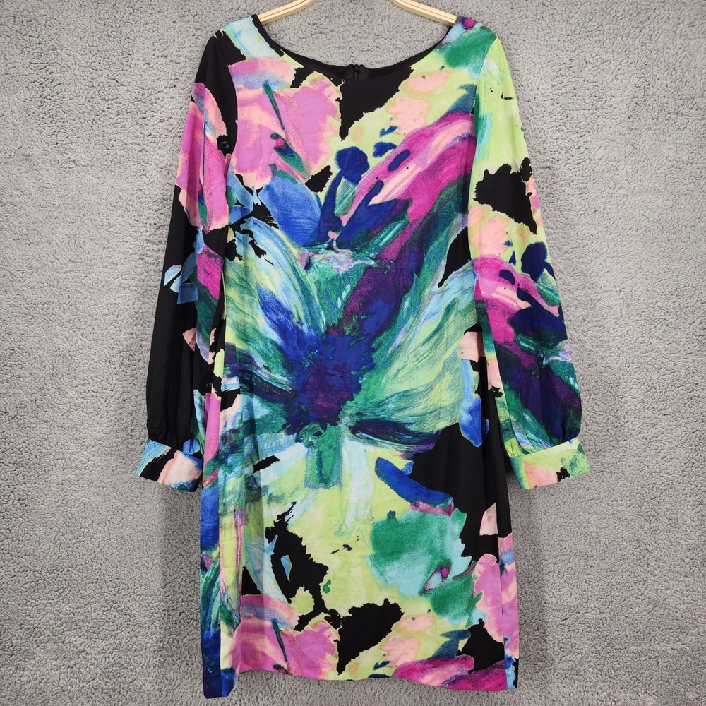 Donna Ricco Size 10 Floral Print Dress Long Sleeve‎ Colorful Party Cocktail